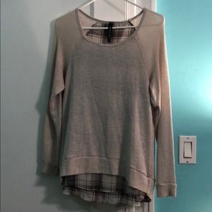 Sweater with plaid under shirt